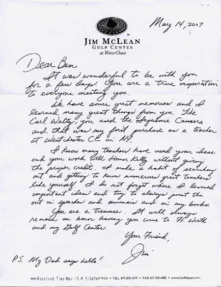 Letter from Jim McLean